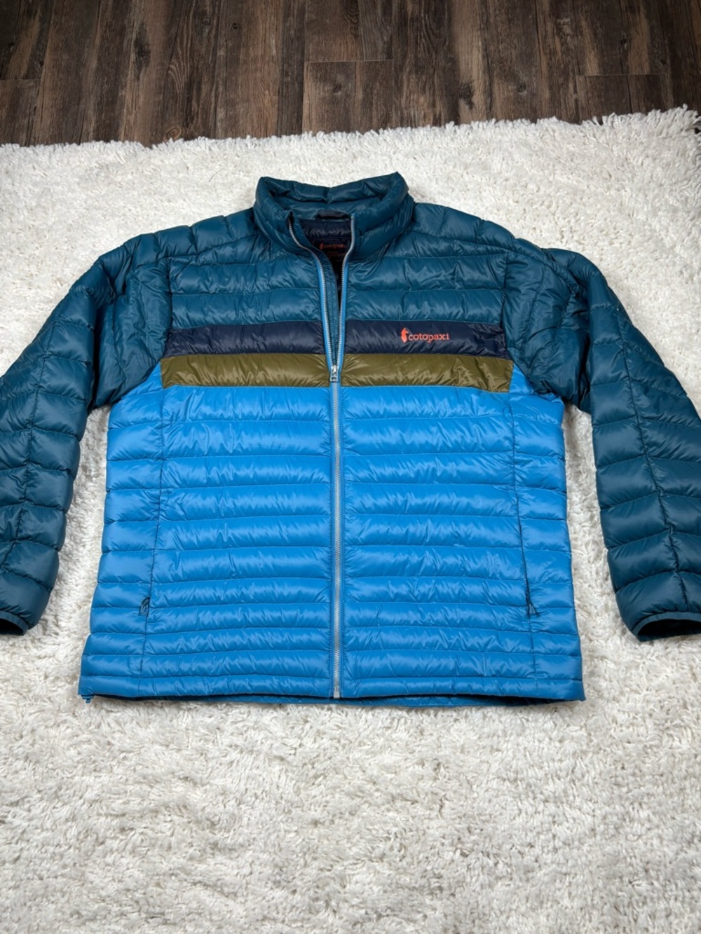 Cotopaxi Men’s Fuego Down Jacket XL Blue Colorblock Puffer